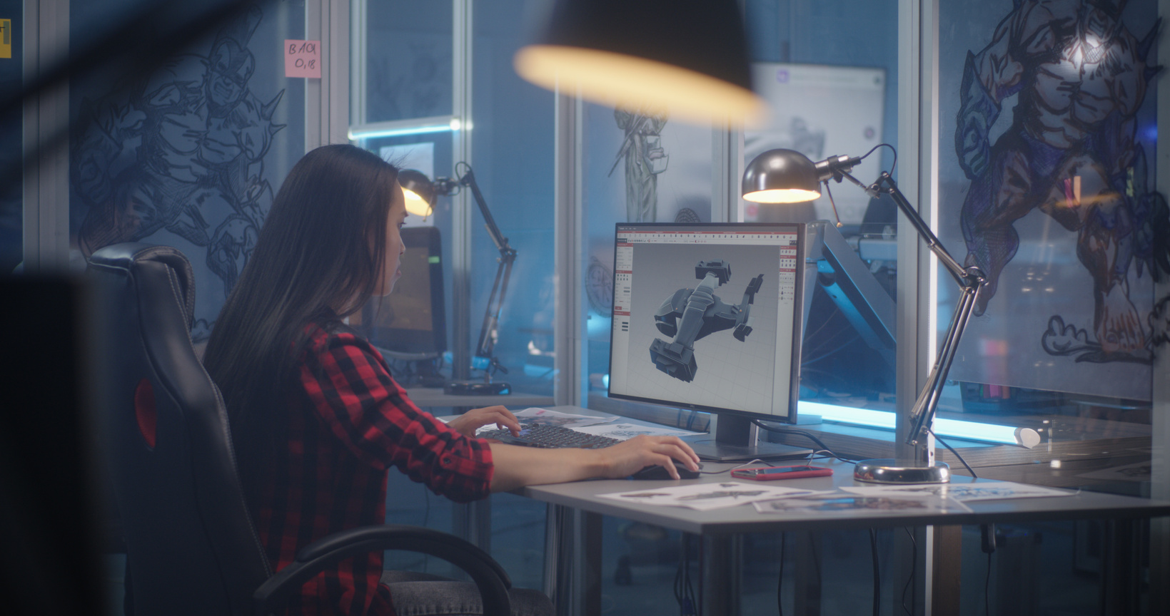 Designer 3D modeling aircraft for video game